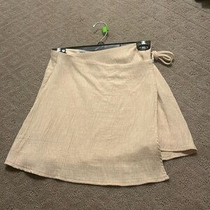 Zara cotton linen khaki wrap mini skirt